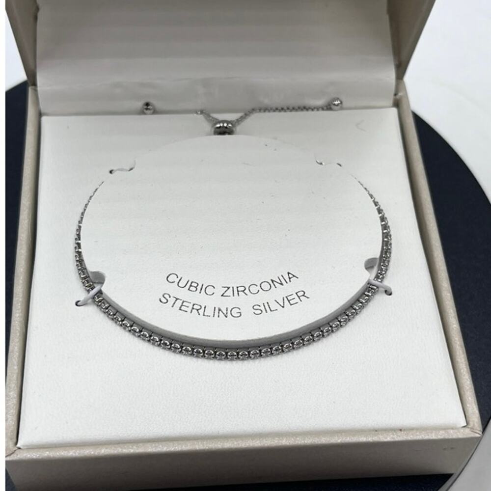 Rachel Zoe Sterling Silver Cubic zirconia Tennis Adjustable‎ Bolo Bracelet New